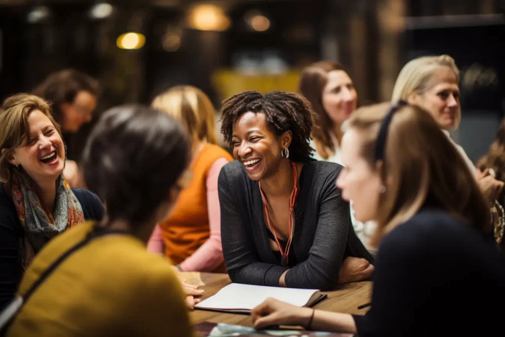 Group of women laughing in a meeting